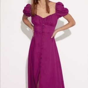 Zara Magenta Linen Button Down Midi Dress